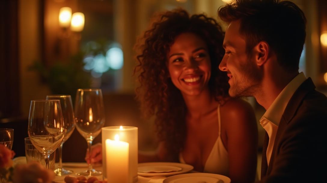 Confident woman enjoying a candlelit dinner date