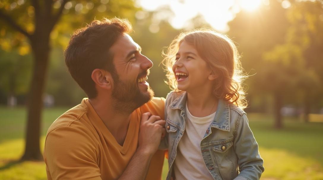 Happy father laughing with his daughter at the park