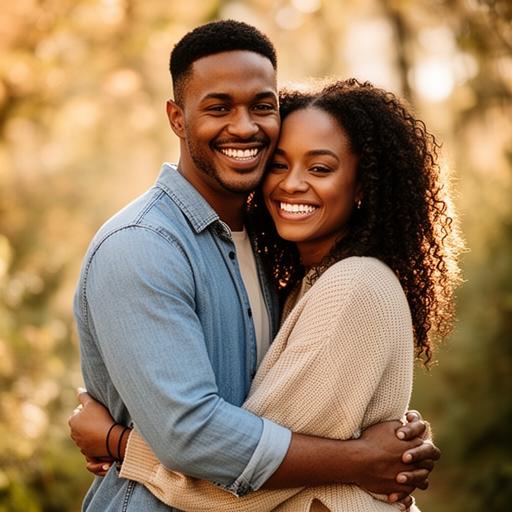 Happy couple embracing outdoors