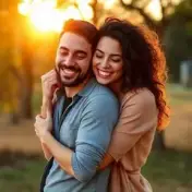 Happy couple embracing outdoors